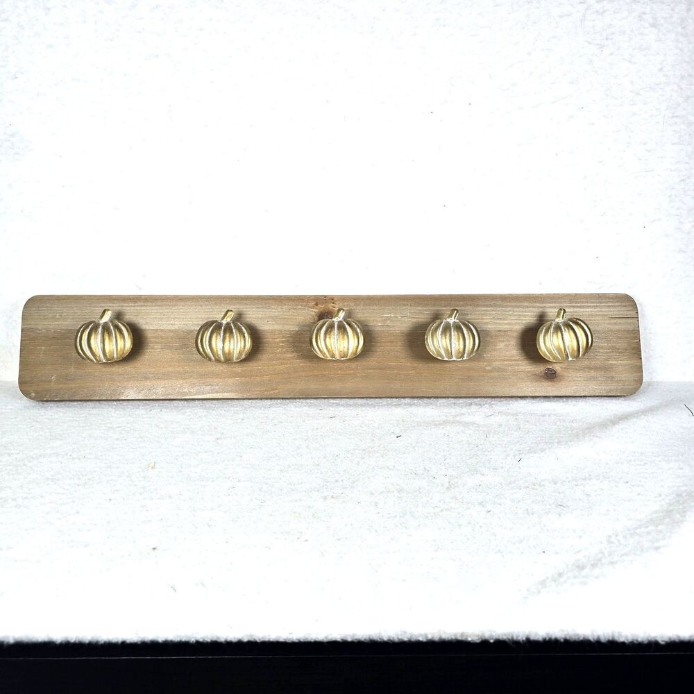 Ashland Autumn Themed Wooden Wall Coat Rack With Metal Pumpkin Hooks 24" NOB New
